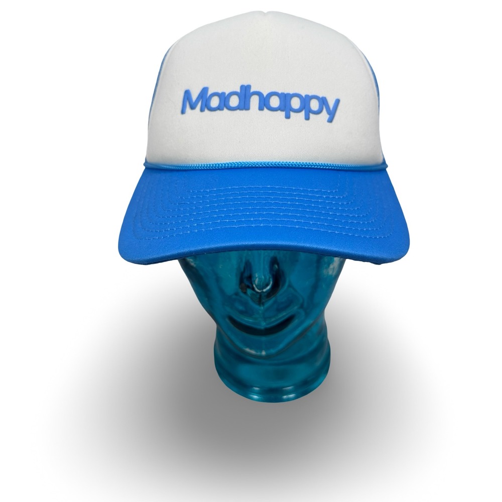 Madhappy Blue White Trucker Hat‎ Mesh Snapback Puff Print Logo Rope Detail